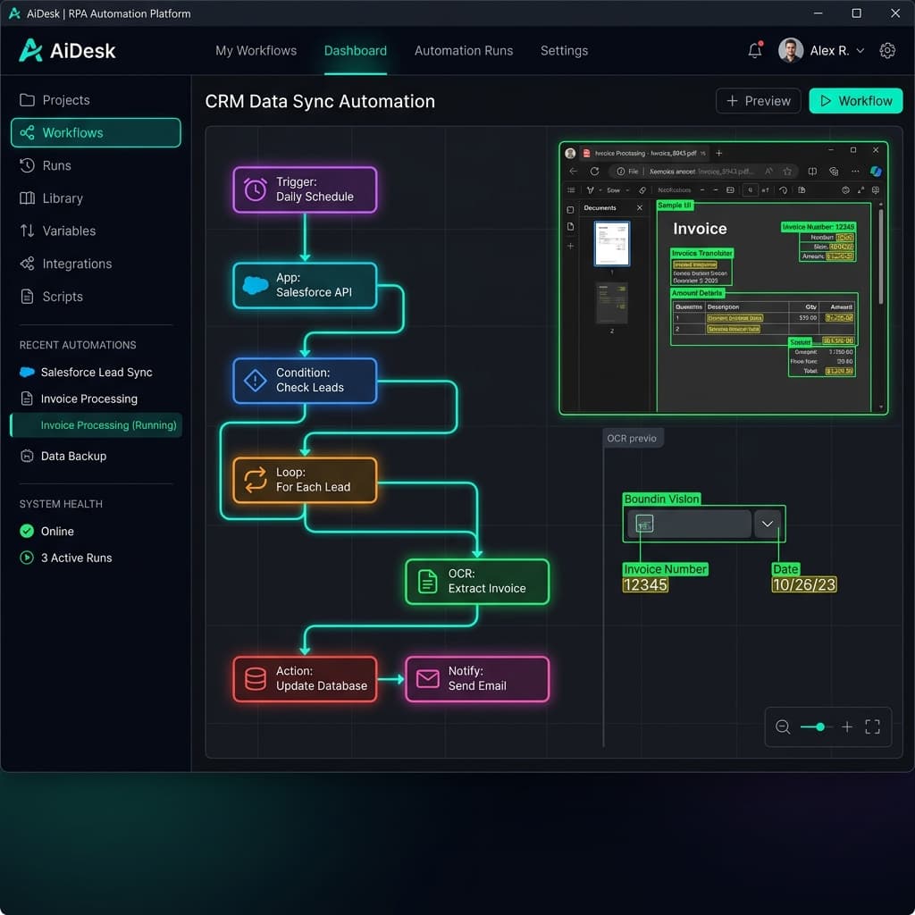 Screenshot of Kriya AI — Intelligent RPA & Desktop Automation Platform project